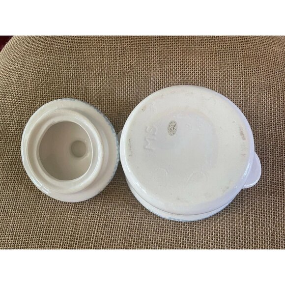 Vintage Spongeware, Cottagecore Blue Heart Lidded Jar, Sugar, Kitchenware, 4 1/4 - Picture 4 of 5